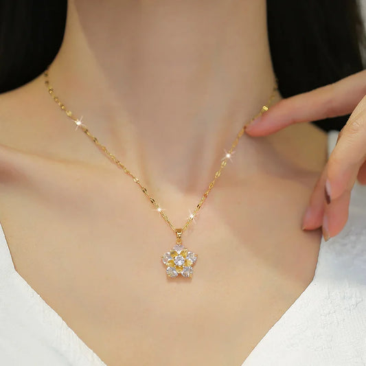 Gold Crystal Flower Necklace