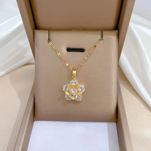 Gold Crystal Flower Necklace