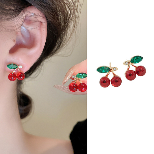 Cherry Rhinestone Stud Earrings