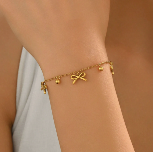 Gold Bow Charm Bracelet