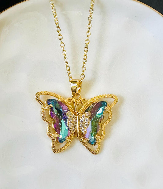 Gold-Colored Butterfly Design Steel Necklace