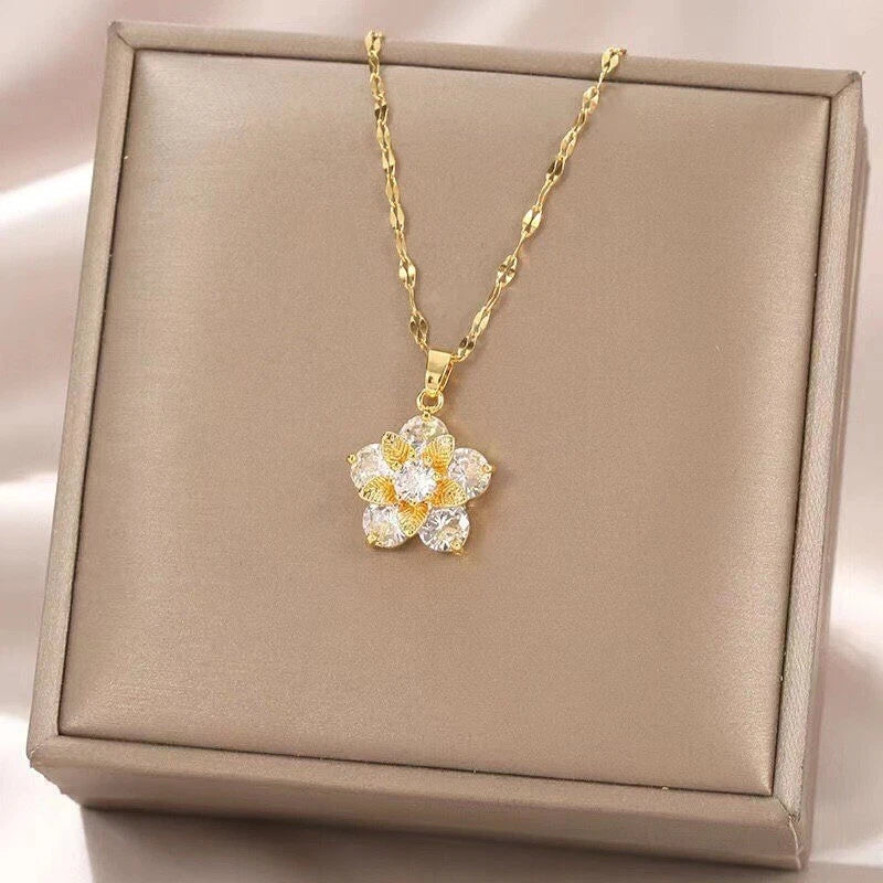 Gold Crystal Flower Necklace