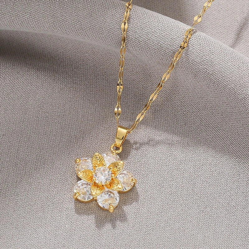 Gold Crystal Flower Necklace