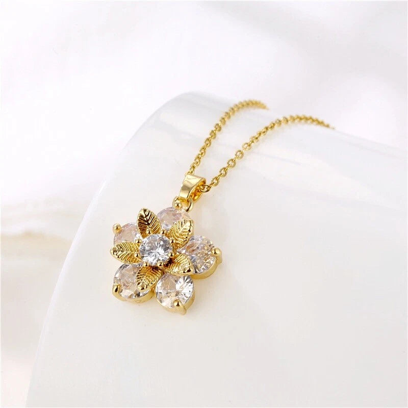 Gold Crystal Flower Necklace
